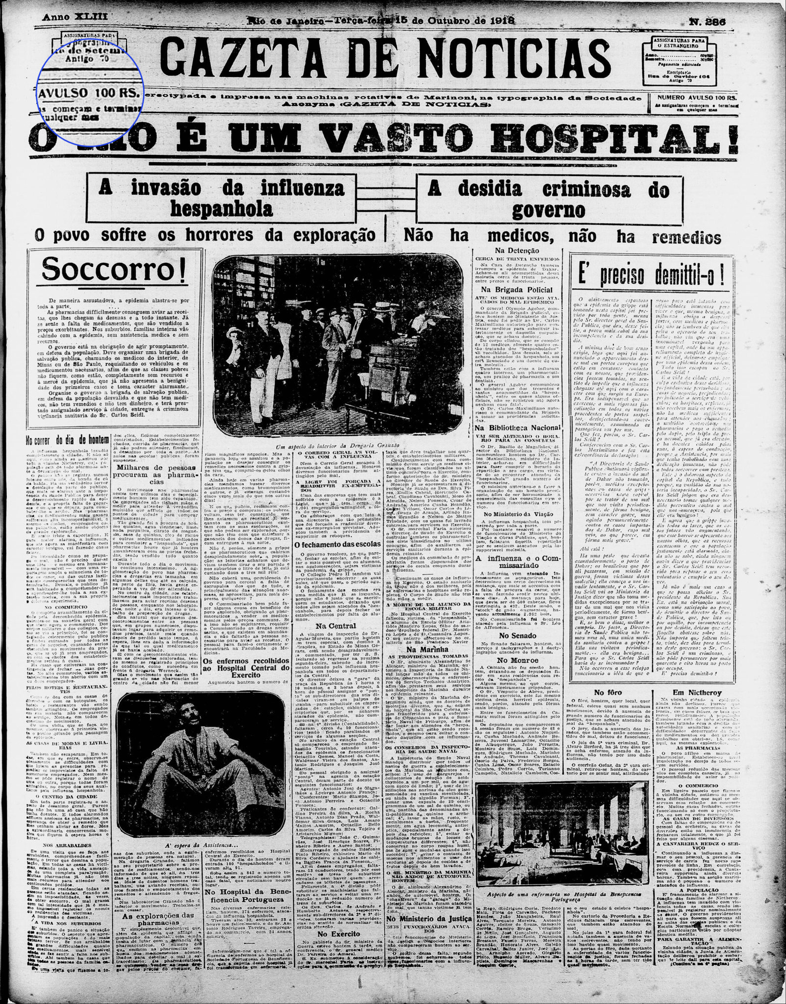 Capa do Jornal Gazeta de Notícias de 1918