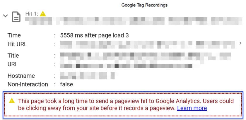 GA inspection on pages with high load time