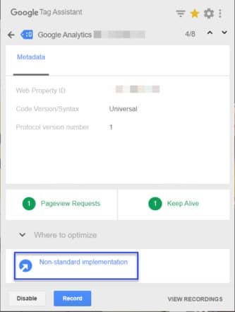 Google Analytics inspection via Tag Assistant - unconventional implementation